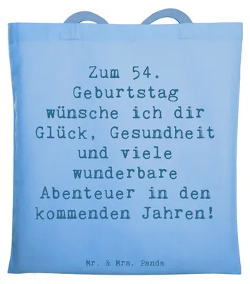 Produktbild von Mr. & Mrs. Panda Jutebeutel Spruch 54. Geburtstag - Sky Blue - Geschenk, Tasche, Shopping, Geschenkideen, Abenteuer, liebevoller, Freude, Jubiläum, Schultasche, Uni