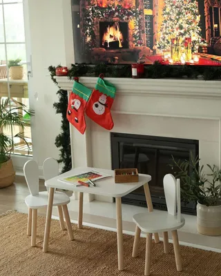 Zdjęcie produktu dla Skye Decor, Bunny Two Chair Set - White, stoliki dla dzieci, zestaw stolików dla dzieci, biały, MDF, 50 x 60 x 45 cm