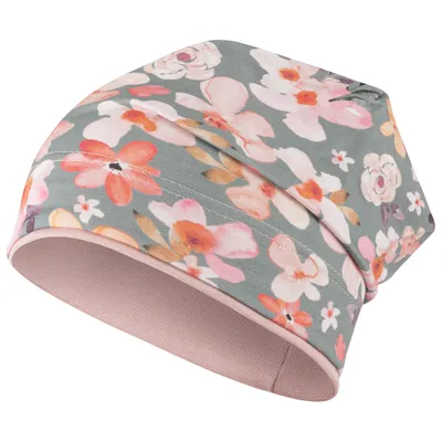 Produktbild von Mädchen Mütze Beanie Übergangsmütze Blumen, Grün-Rosa, Gr. 54-56