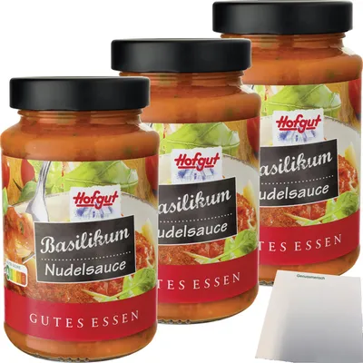 Produktbild von Hofgut Nudelsauce Basilikum 3er Pack (3x490g Glas) + usy Block