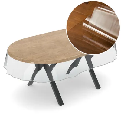 Tischdecke Klara 0,5mm Wachstuch PVC abwaschbar Durchsichtig Transparent Weiß SAUM Oval, Hauptbild