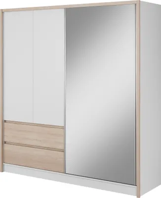 Obrázek produktu pro Nábytek24 Šatní skříň SARA 200 cm Šatní skříň 2 výklopné dveře 1 posuvné dveře Bílá/Sonoma dub