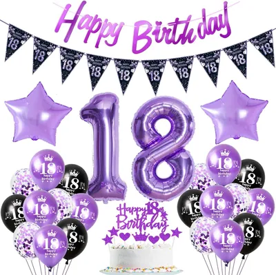 Imagen del producto de Kit de decoración para cumpleaños, globo de aluminio de 81 cm (32 pulgadas), 22 globos de látex, pancarta, para niñas