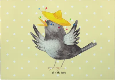 Produktbild von Mr. & Mrs. Panda vesperbrett Rabe Sombrero - Gelb Pastell - Geschenk, Frühstücksbrett, Vögel, Servierplatte, Motivation, Schneidebrett, Vesperplatte, Glas-Schneidebrett