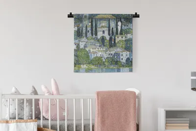 Produktbild von MuchoWow® Wandteppich Wandbehang Die Kirche in Cassone - Gustav Klimt 60x60 cm Tapisserie Dekoration Wandtuch - Dekorationen - Wand Decke
