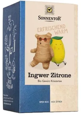 Productafbeelding van Sonnentor 02572, Kruidenthee, 32,4 g, met gember en citroen, 1,8 g, 18 theezakjes, in een kartonnen doos