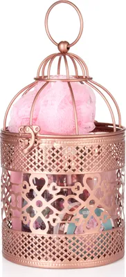 Produktbild von BRUBAKER Cosmetics Bade- und Dusch Set Rosenwasser Champagner - 7-teiliges Geschenkset im orientalischen Windlicht - dekorativer Hängekorb Roségold
