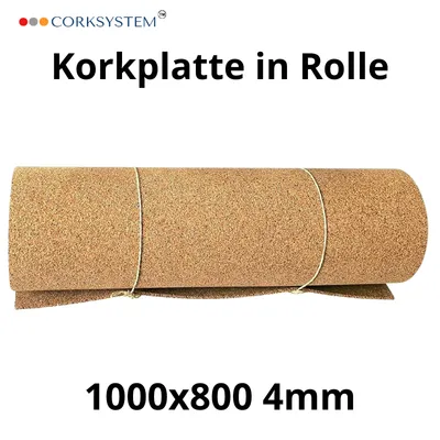 Produktbild von Korkrolle Naturkork 4mm – 1000x800mm – Dämmung, Schallschutz, DIY – 2 Stück