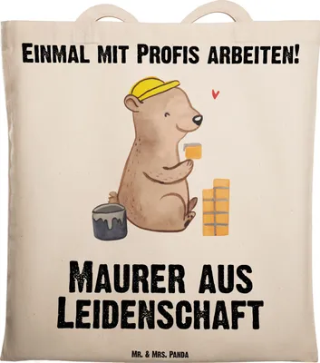 Produktbild von Mr. & Mrs. Panda Tote Bag Maurer Leidenschaft - Transparent - Geschenk, Uni Tasche, Einkaufstüte, Schultasche, Beutel, Lustig, Gesellenprüfung, Spruch, Handwerker