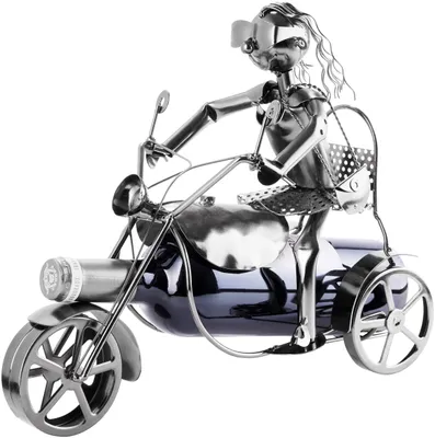 Weinflaschenhalter Motorrad Trike Skulptur Metall 16x27x33 cm