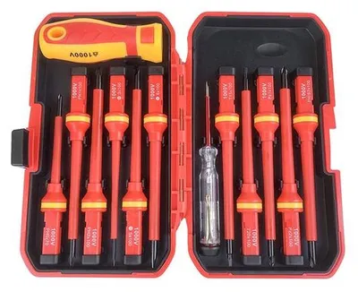 Image de Jeu de tournevis électriques professionnel de 13 pièces pour électriciens, 1 000 V, tiges magnétiques en acier CR-V