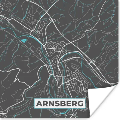 Produktbild von MuchoWow® Poster Stadtplan - Karte - Arnsberg - Blau - Deutschland - Karte 50x50 cm - Wohnzimmerdekoration