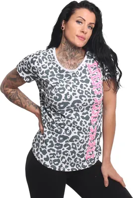 Image de Yakuza Femme PNX Curved Crew Neck T-shirt, Blanc//Gau, S
