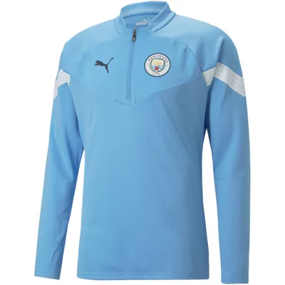 Image de PUMA, veste de training Manchester City FC, modèle 1/4-zip, pour hommes, couleur bleu clair/blanc PUMA, taille L