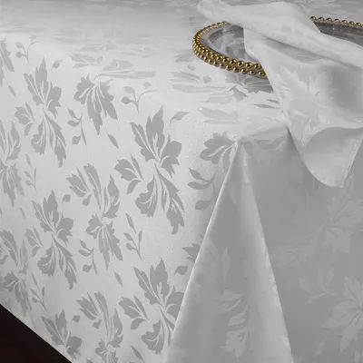 Produktbild von Tischdecke rechteckig 140x240 cm weiß Jacquard-Damast Blumen wasserabweisend