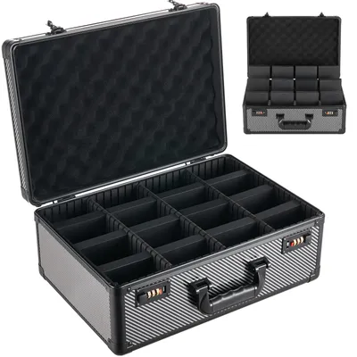 Image de Boîte de rangement pour cartes SucceBuy, compatible avec 162 cartes PSA-Slab, boîte de rangement portable avec espace pour 130 cartes SGC, 115 cartes BGS, 585 top loaders ou plus de 999 cartes individuelles, verrouillable, avec 4 rangées, une poignée et 12 compartiments de séparation