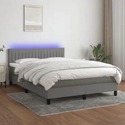 Obrázek produktu pro Postel Boxspring s matrací a LED diodami Tmavě šedá 140x200 cm Látka