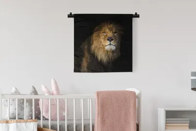 Produktbild von MuchoWow® Wandteppich Wandbehang Löwe - Tier - Schwarz 60x60 cm Tapisserie Dekoration Wandtuch - Dekorationen - Wand Decke
