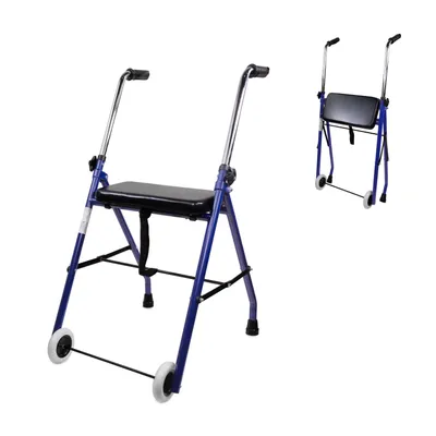 Image de Mobiclinic, Déambulateur, Emérita, Déambulateur pliable et léger, En acier, Stable, Réglable en hauteur, Avec siège rembourré, 2 roues