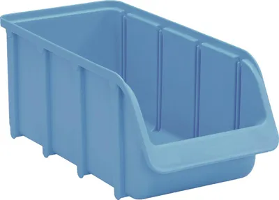 A light blue plastic storage bin is shown against a white background.