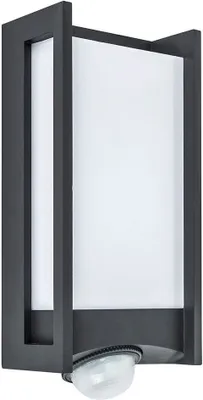 A modern outdoor wall light with a motion sensor.