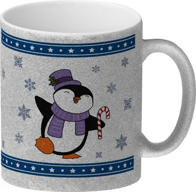 Produktbild von Tanzender Winter Pinguin Weihnachten Glitzer-Kaffeebecher