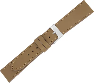 Produktbild von Minott Uhrenarmband Kalbsleder flach braun Ton in Ton Naht Verlauf, Stegbreite:18mm, Schließe:Silbern