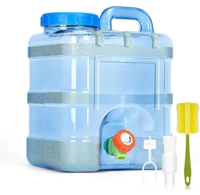 Immagine prodotto di Tanica per acqua da 10 litri con rubinetto, priva di BPA, per acqua potabile. Serbatoio portatile, trasparente, di colore blu