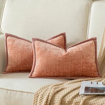 Produktbild von 2er-Set Kissenbezüge, rosa, 30 x 50 cm, Chenille mit Samtrückseite, für Sofa, Schlafzimmer, Wohnzimmer, weich und bequem
