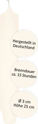 Produktbild von Fink CANDLE, getauchte Stabkerze, Paraffin, creme, L. 3 cm, B. 3 cm, H. 25 cm, D. 3 cm 123511