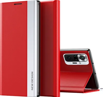 Produktbild von Redmi Note 10 Pro Hülle, LaimTop Leder PolyurethanMagnetisch Klapp Stand Schutzhülle für Xiaomi Redmi Note 10 Pro/Note 10 Pro Max Rot