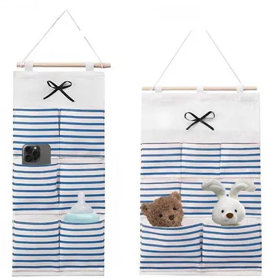 Zdjęcie produktu dla Wodoodporny organizer do zawieszania na ścianie - 2 sztuki - 8/6 kieszeni - bawełna/len - do montażu na ścianie