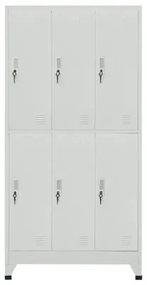 Produktbild von Metallspind - Garderobenschrank mit 6 abschließbaren Fächern - 90x45x180 cm - Wasserdichtes, robustes Metall - Farbe Elfenbein