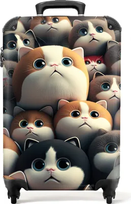 Obrázek produktu pro NoBoringSuitcases.com® Kufr Příruční zavazadlo Trolley Rolling suitcase Malý cestovní kufr na 4 kolečkách - Cat - Pets - Cat - Brown - Grey - Kids - Cabin Size < 55x40x23 cm & 55x40x20 cm - Foto kufr - Cabin suitcase - Board luggagePříruční zavazadlo Kufr 55x35x20 cm, 36L,