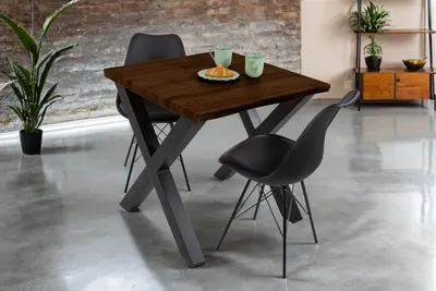 Produktbild von Esstisch Baumkante Holz-Optik Nussbaum 80 x 80 X-Gestell schwarz JOSY