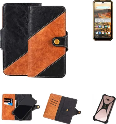 Produktbild von K-S-Trade Handyhülle Schutzhülle Bookstyle Case Wallet-Case kompatibel mit Cubot KingKong 5 Handy Cover Bumper Klapphülle schwarz hellbraun 1x