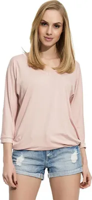 Produktbild von Damen Basic Langarm Bluse V-Ausschnitt; Puderrosa M (38)