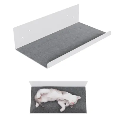 Immagine prodotto di QLS Mensola per gatti 27x50 cm Mensola da parete con parete da arrampicata per gatti, grigio chiaro con feltro 11448