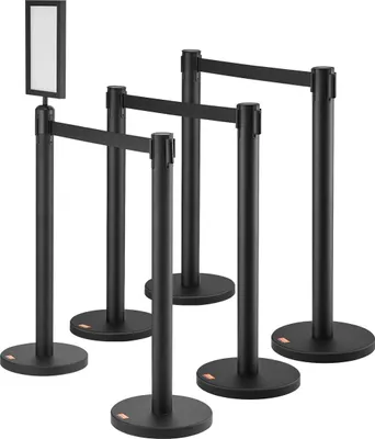 Produktbild von Absperrpfosten, 6er-Pack Absperrgitter, Absperrpfosten aus lackiertem Kohlenstoffstahl mit Schildhalter und 3 Stück 6,5 ft einziehbarem Gurt, Gurtbarriere-Linientrenner, einfache Montage