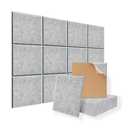 Produktbild von 12 Stück Akustikplatte Polyester-Filz Schallschutzpaneel Akustik-Absorptionsplatte für Schalldämmung Wand Podcasts Studio 30 x 30 cm silbergrau