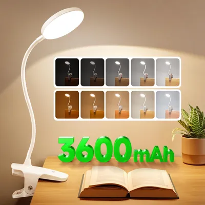 Imagen del producto de Lámpara de escritorio One Fire, tipo pinza, con batería de 3600mAh, lámpara de mesa inalámbrica, 5 niveles de brillo, 5 colores, lámpara de noche con control táctil, 36 LEDs, flexible 360°, lámpara de escritorio, luz nocturna, lámpara para lactancia – color blanco