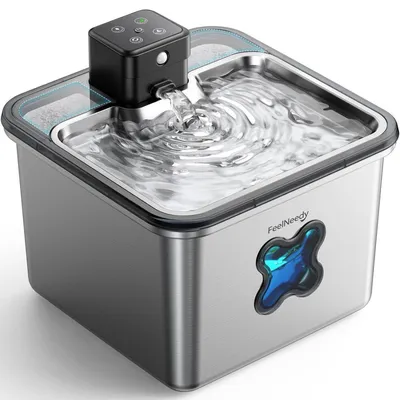 Image de Fontaine à eau pour chats, 3,2 litres, en acier inoxydable, sans fil, batterie 4000 mAh, détecteur de mouvement, compatible lave-vaisselle, modèle FN-W17