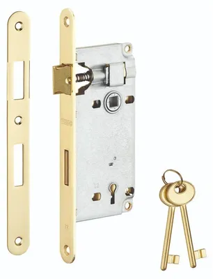 Image de Serrure encastrable à clé pour porte de chambre, axe 45mm, bouts ronds, 2 clés - THIRARD