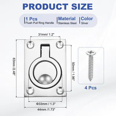 Produktbild von 2-1/2"-1-3/4" Einbau-Griffringe, 316 Edelstahl Quadratischer Versenkter Tš¹rgriff Versteckter Bootslukenschloss mit Schrauben fš¹r Marine Yacht M?bel, Silber
