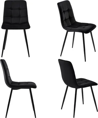 Produktbild von CDGlobal 4er Set Esszimmerstühle Polsterstuhl mit Rückenlehne, bis 120 kg belastbar,Metallbeine,Schwarz