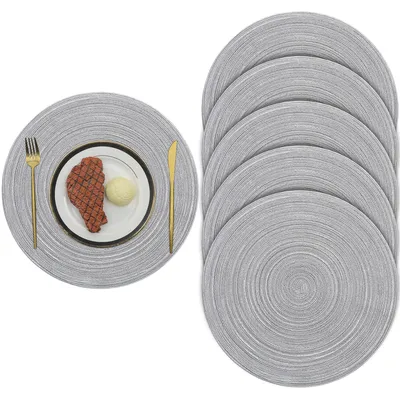 Imagen del producto de Manteles individuales redondos, tejidos, juego de 6 unidades, 38 cm de diámetro, antideslizantes, para la cocina