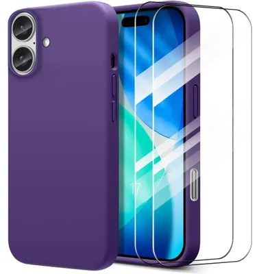 Image de Coque + 2 Verres Trempés pour iPhone 17, Protection Silicone Souple Doux Antichoc - Violet Foncé
