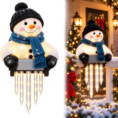 Produktbild von Weihnachts-Schneemann Solar-Klemmleuchte, warmes Licht, Eiszapfen-Effekt, für Garten, Balkon, Zaun, Nacht-Automatik, wetterfest, Weihnachtsdeko