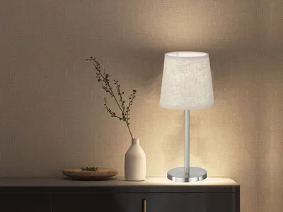 Produktbild von Tischlampe - Nickel - Sandfarben - Metall - Stoff - H 30 cm