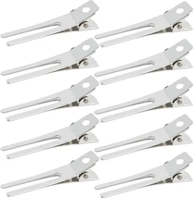 Produktbild von 50 Stück Lockenklammern mit Doppelzinken zum Frisieren, 1,8 Zoll lange Haarspangen zum Abteilen, Metall-Krokodilklemmen für Schleifen, tolle Haarnadeln, Styling Salon, Friseur (Silber)